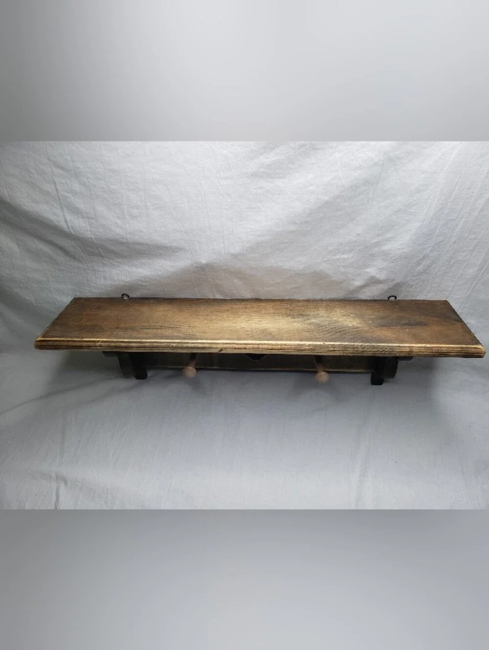 Vintage Long Wooden Country Heart Wall Shelf Pegs Distressed 90s 2 Feet Long